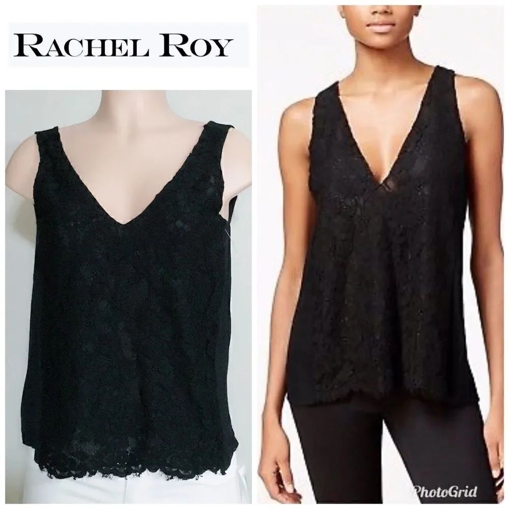 Rachel Rachel Roy black eyelash lace and jersey top. NWOT